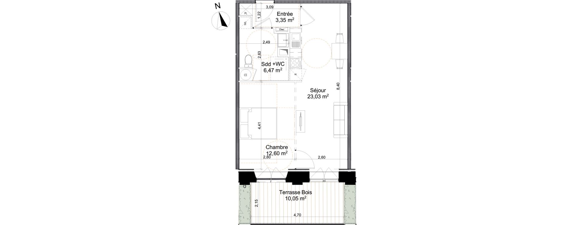 Appartement T2 de 45,45 m2 &agrave; Saleux Centre