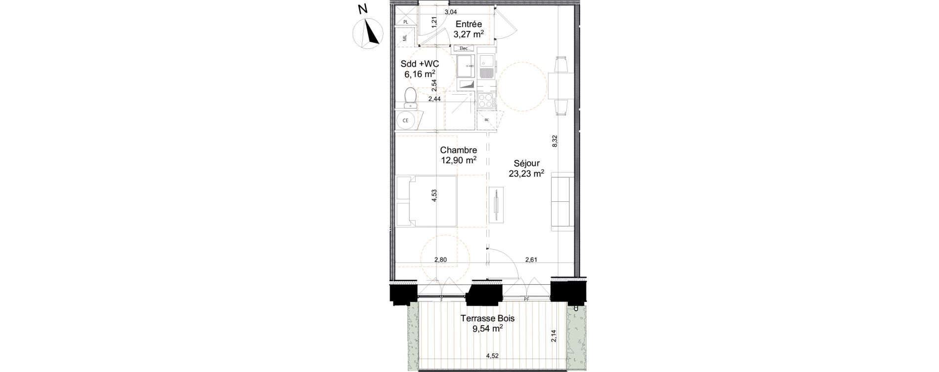Appartement T2 de 45,56 m2 &agrave; Saleux Centre