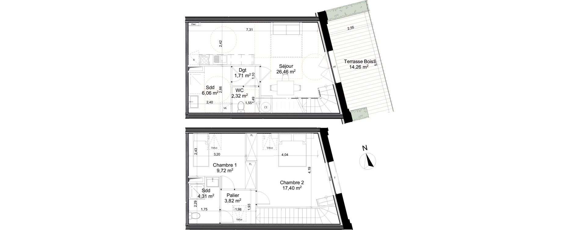 Duplex T3 de 71,80 m2 &agrave; Saleux Centre