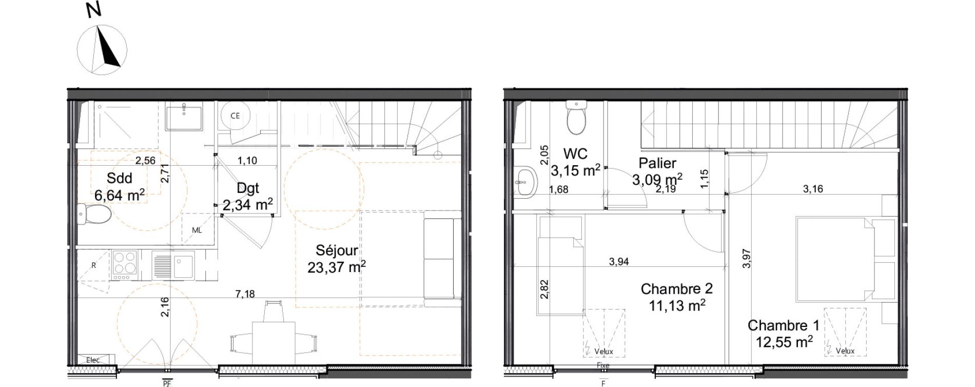 Duplex T3 de 62,27 m2 &agrave; Saleux Centre