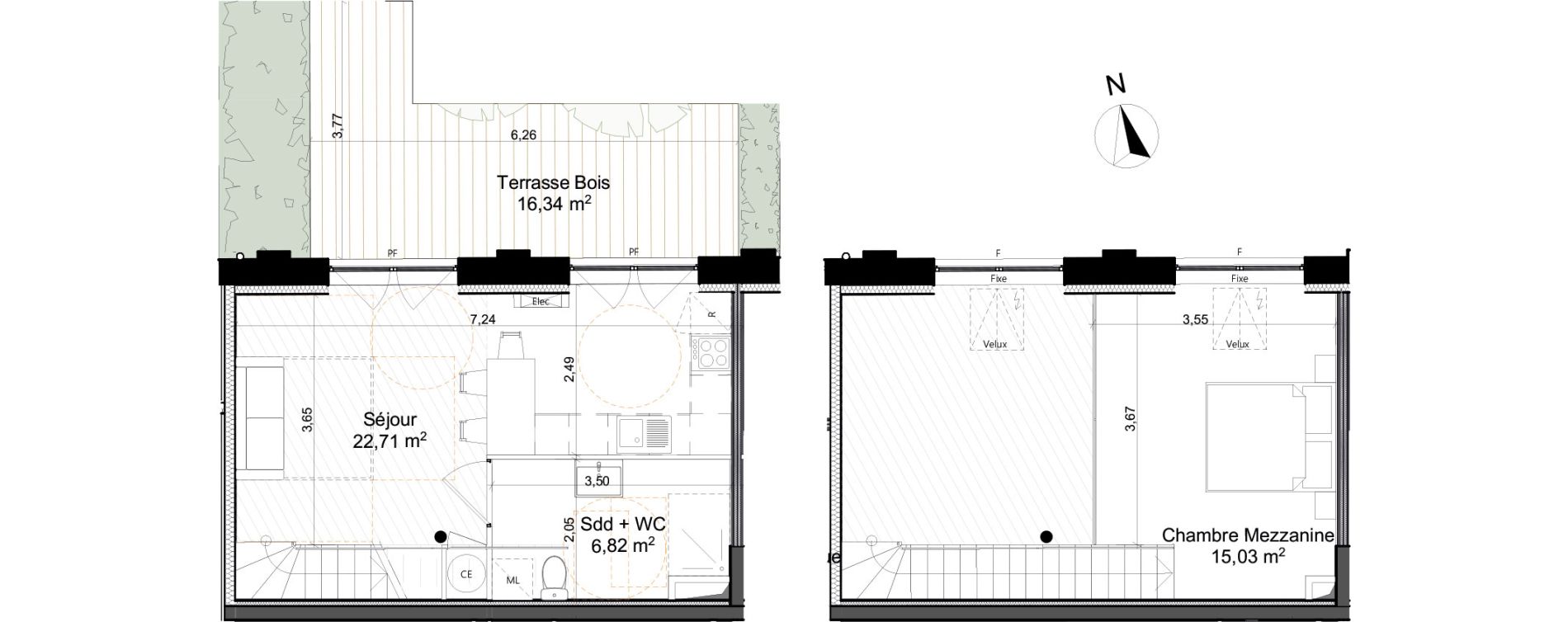 Duplex T2 de 44,56 m2 &agrave; Saleux Centre