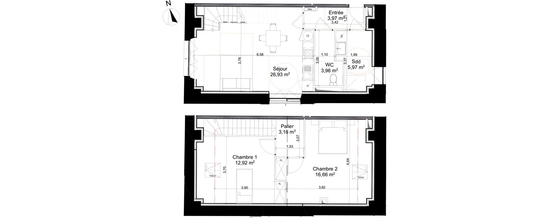 Duplex T3 de 73,59 m2 &agrave; Saleux Centre