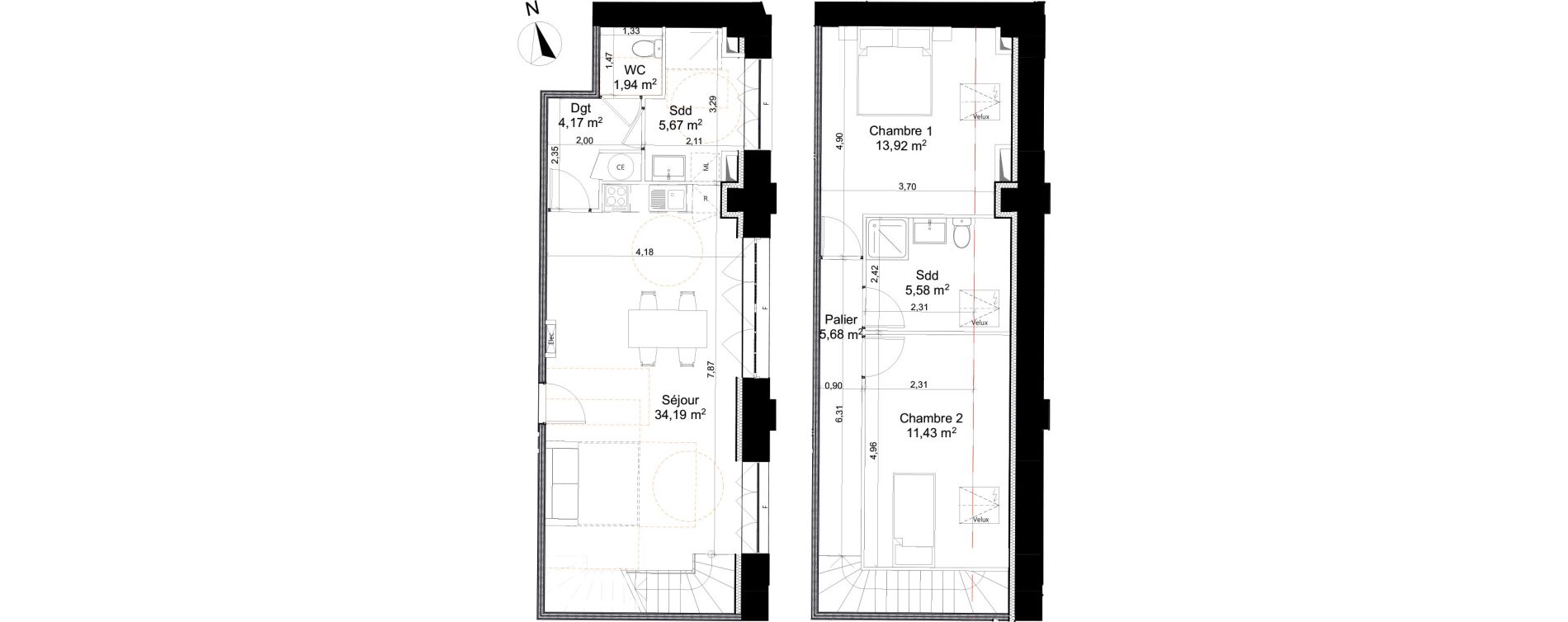 Duplex T3 de 82,58 m2 &agrave; Saleux Centre