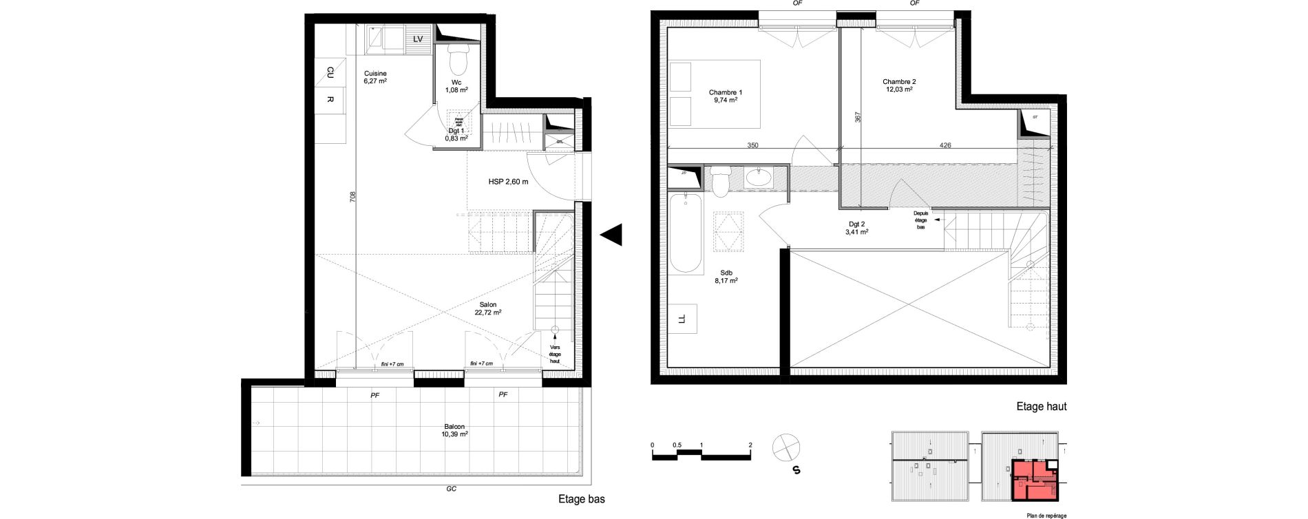 Duplex T3 de 64,25 m2 &agrave; Arpajon Les belles vues