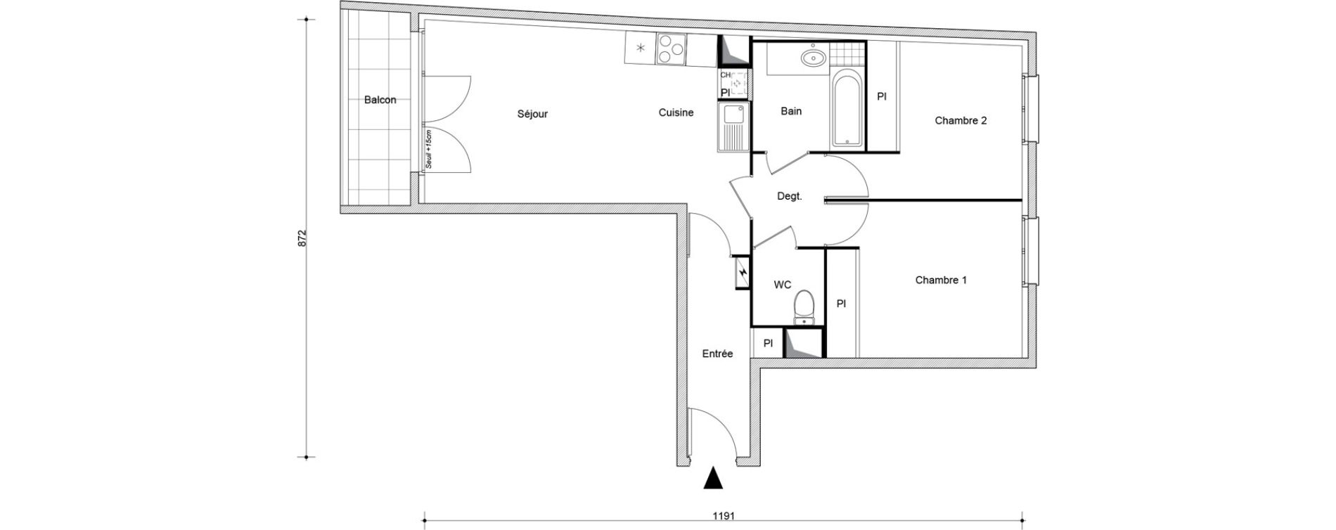 Appartement T3 de 60,74 m2 &agrave; Arpajon Centre