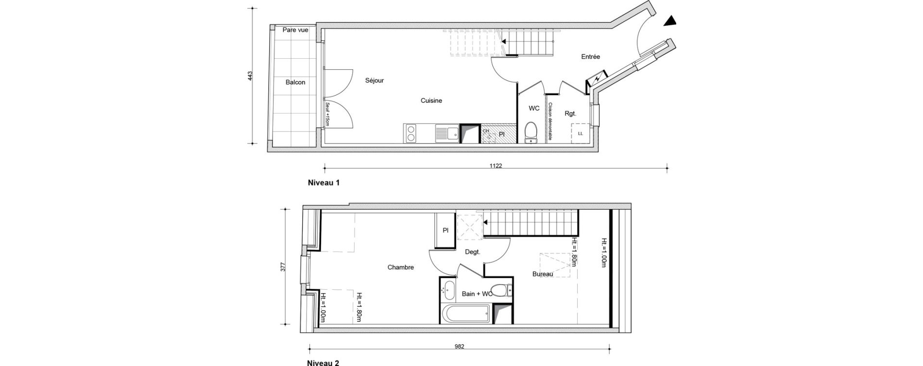 Duplex T2 bis de 58,34 m2 &agrave; Arpajon Centre