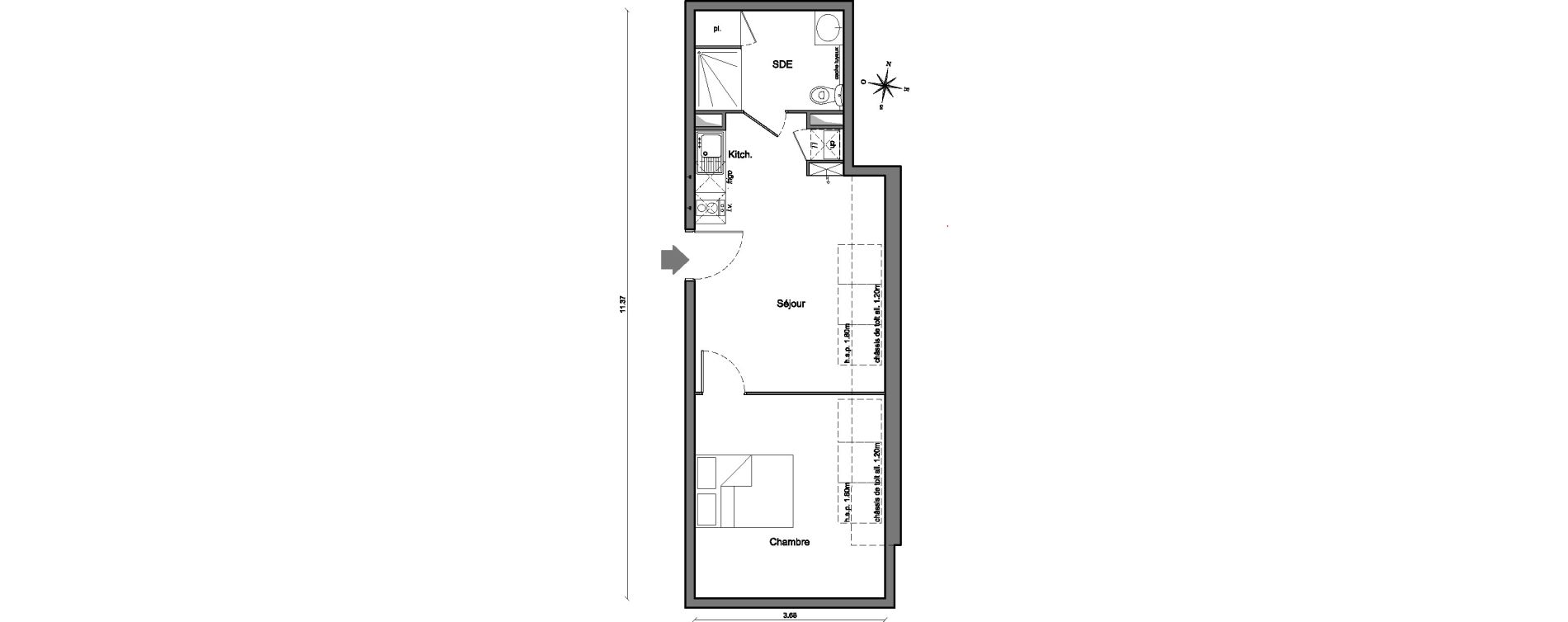 Appartement T2 de 33,63 m2 &agrave; Arpajon Centre