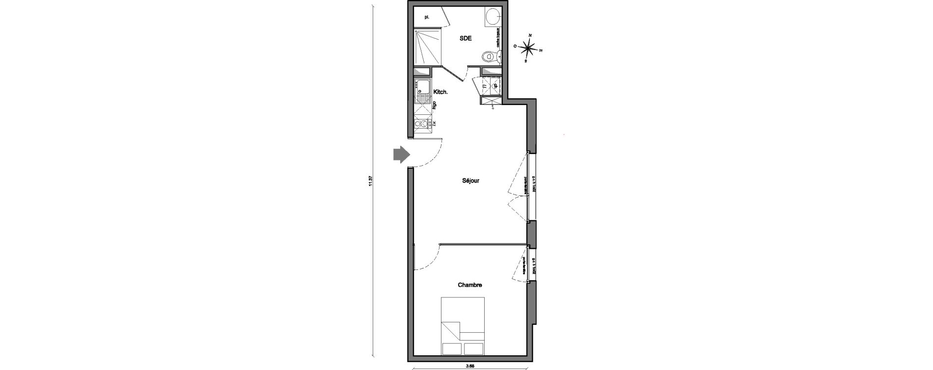 Appartement T2 de 38,22 m2 &agrave; Arpajon Centre