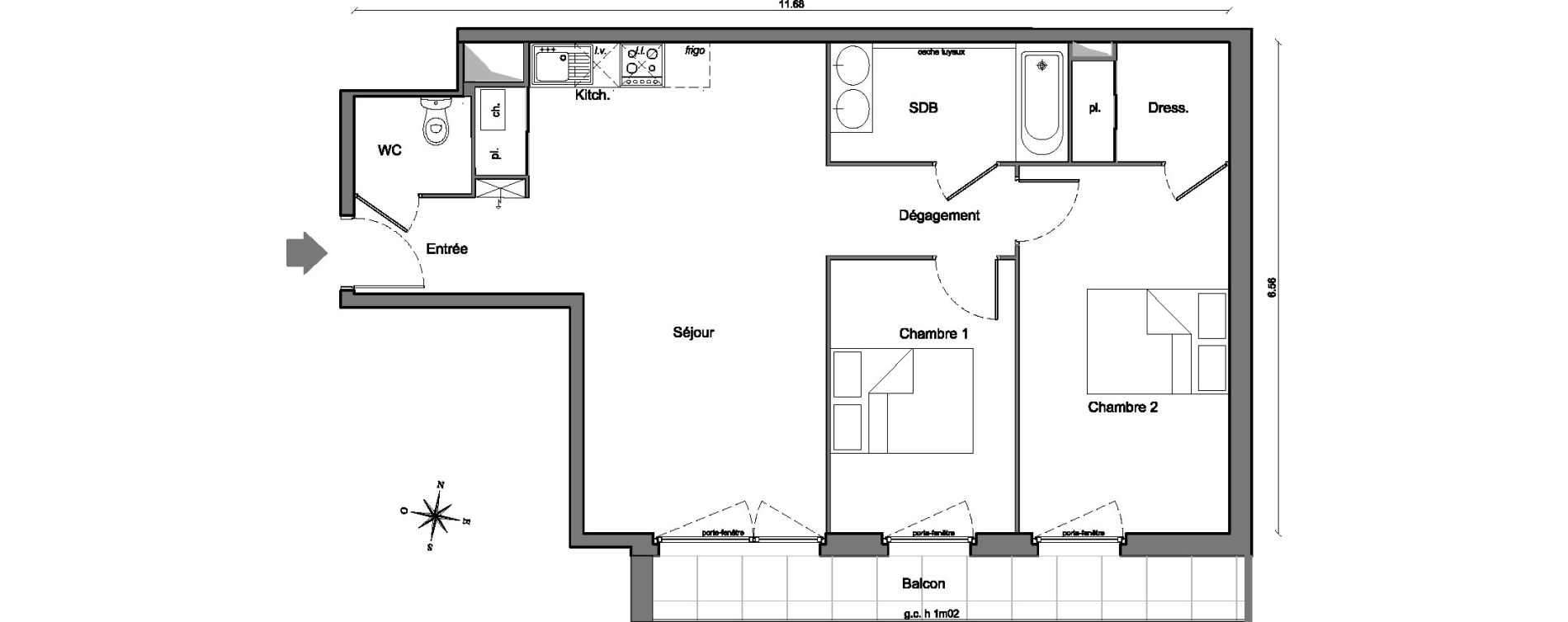 Appartement T3 de 63,89 m2 &agrave; Arpajon Centre