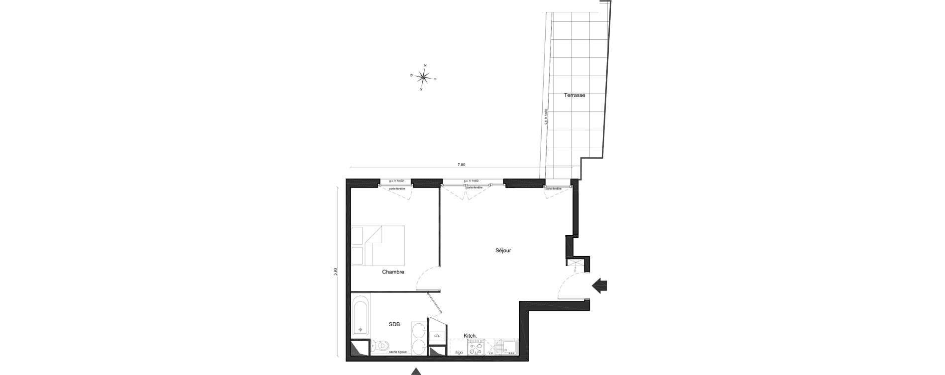 Appartement T2 de 41,75 m2 &agrave; Arpajon Centre
