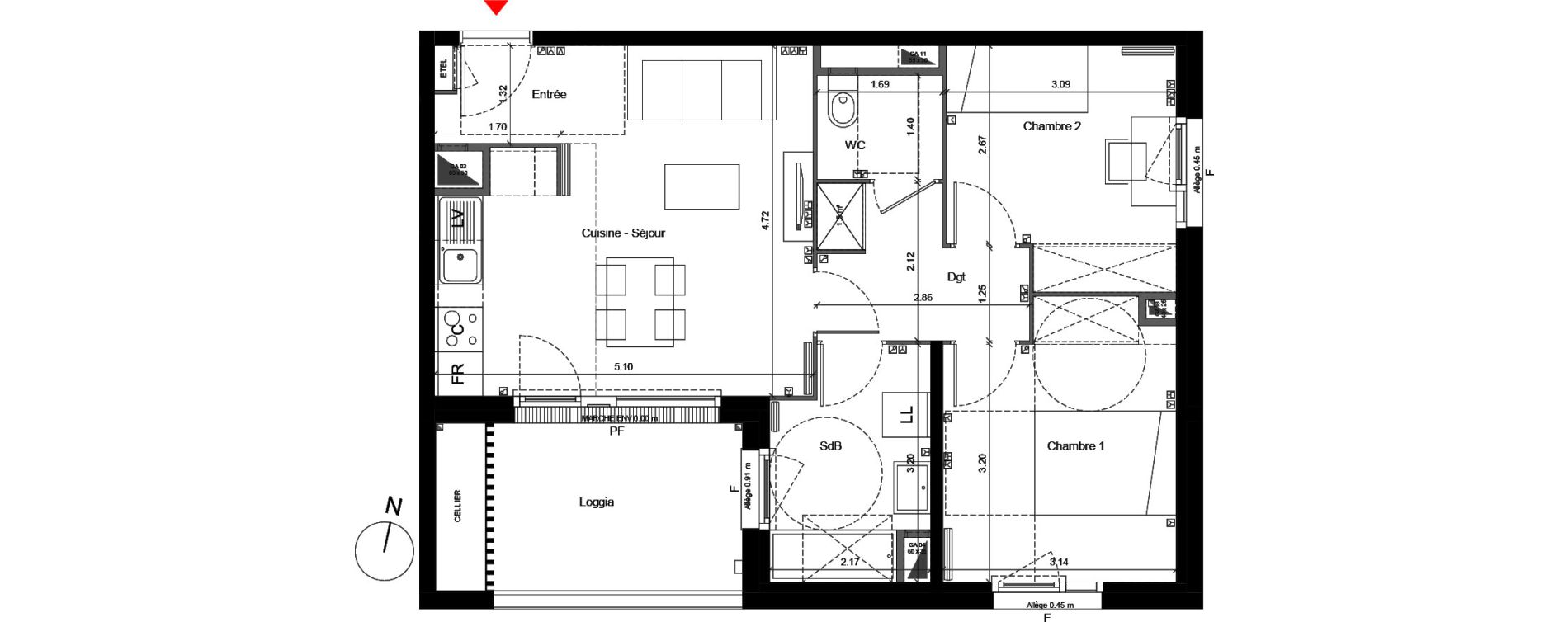 Appartement T3 de 57,44 m2 &agrave; Arpajon Centre