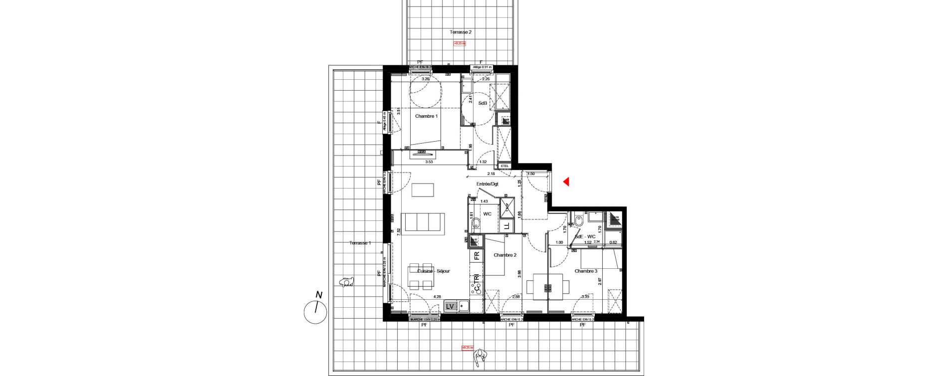 Appartement T4 de 84,94 m2 &agrave; Arpajon Centre