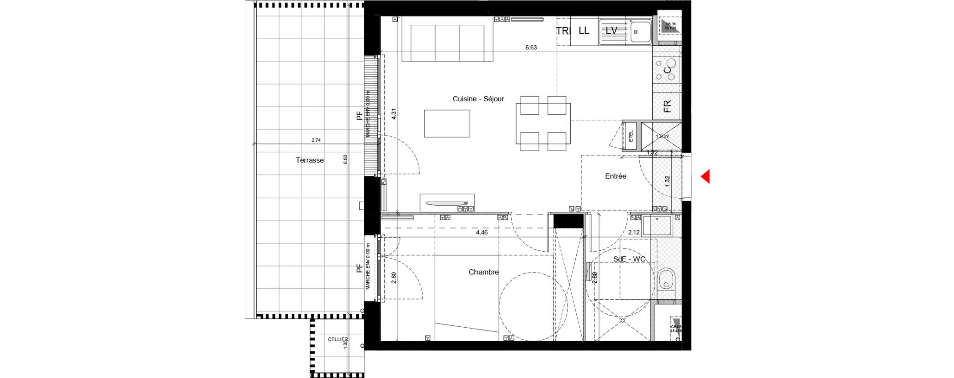 Appartement T2 de 45,39 m2 &agrave; Arpajon Centre