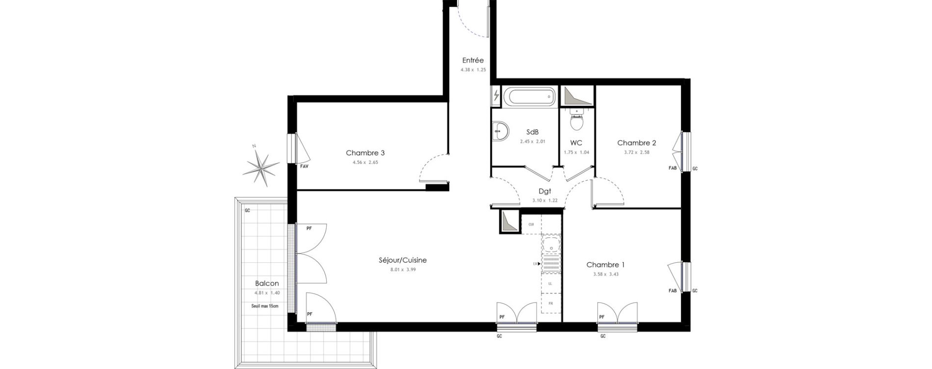 Appartement T4 de 81,20 m2 &agrave; Arpajon Centre
