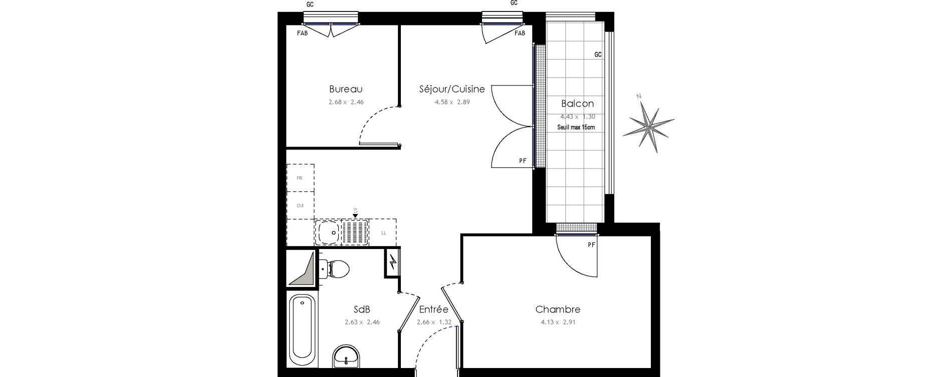 Appartement T2 de 46,67 m2 &agrave; Arpajon Centre