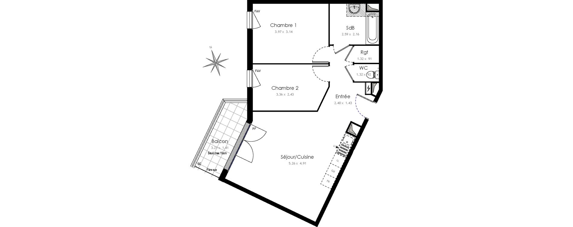 Appartement T3 de 62,13 m2 &agrave; Arpajon Centre