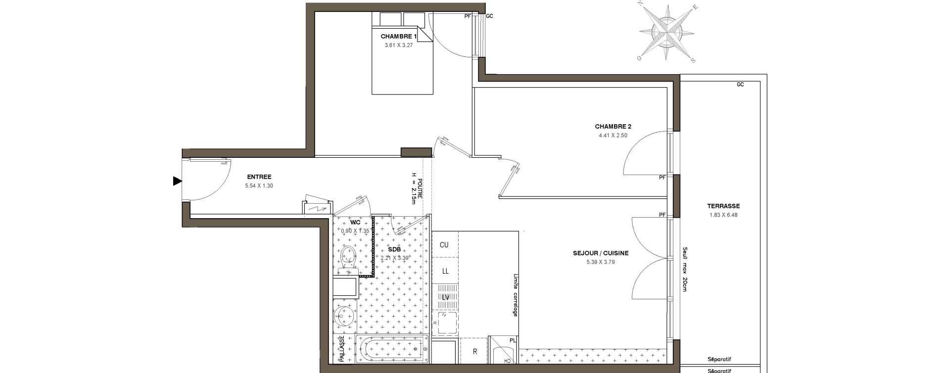 Appartement T3 de 57,72 m2 &agrave; Ballainvilliers Centre