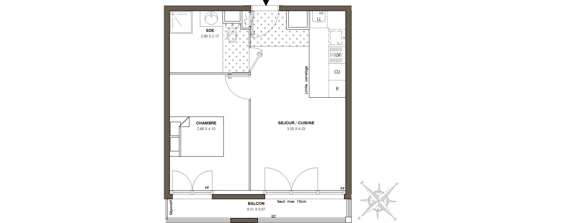 Appartement T2 de 37,80 m2 &agrave; Ballainvilliers Centre