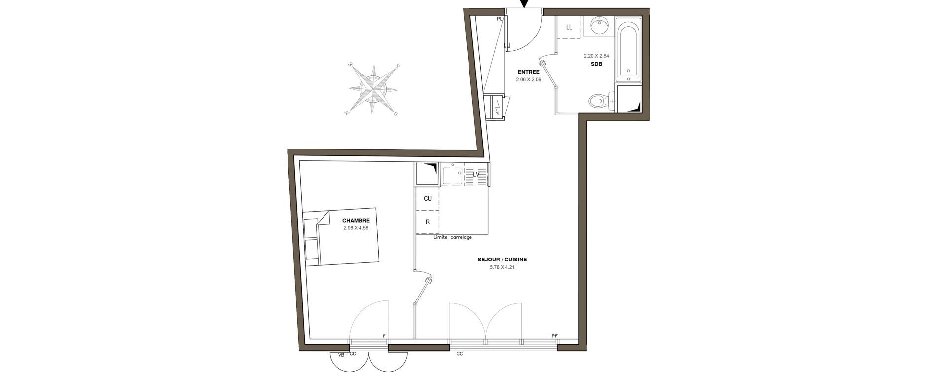 Appartement T2 de 44,30 m2 &agrave; Ballainvilliers Centre