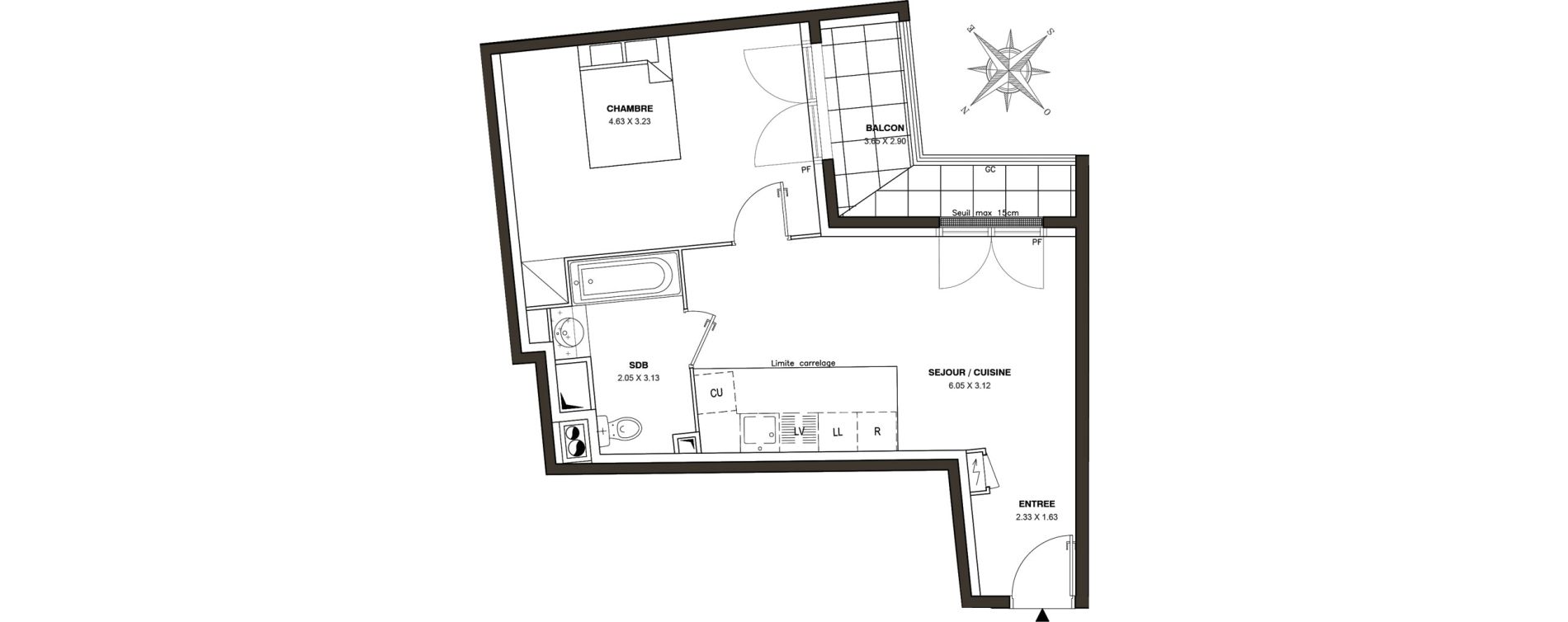 Appartement T2 de 43,17 m2 &agrave; Ballainvilliers Centre
