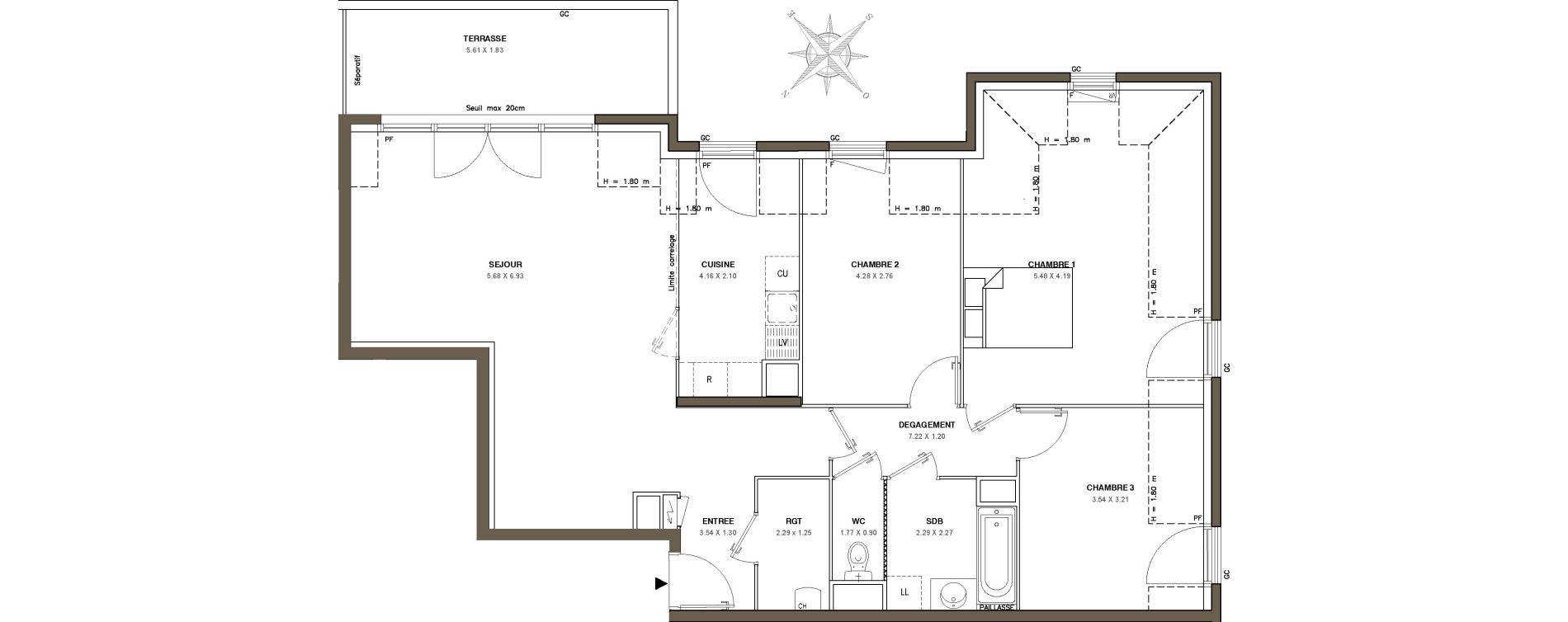 Appartement T4 de 89,90 m2 &agrave; Ballainvilliers Centre