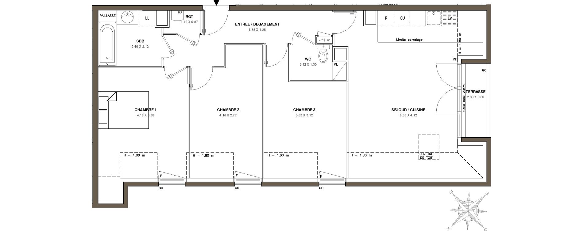 Appartement T4 de 73,85 m2 à Ballainvilliers Centre