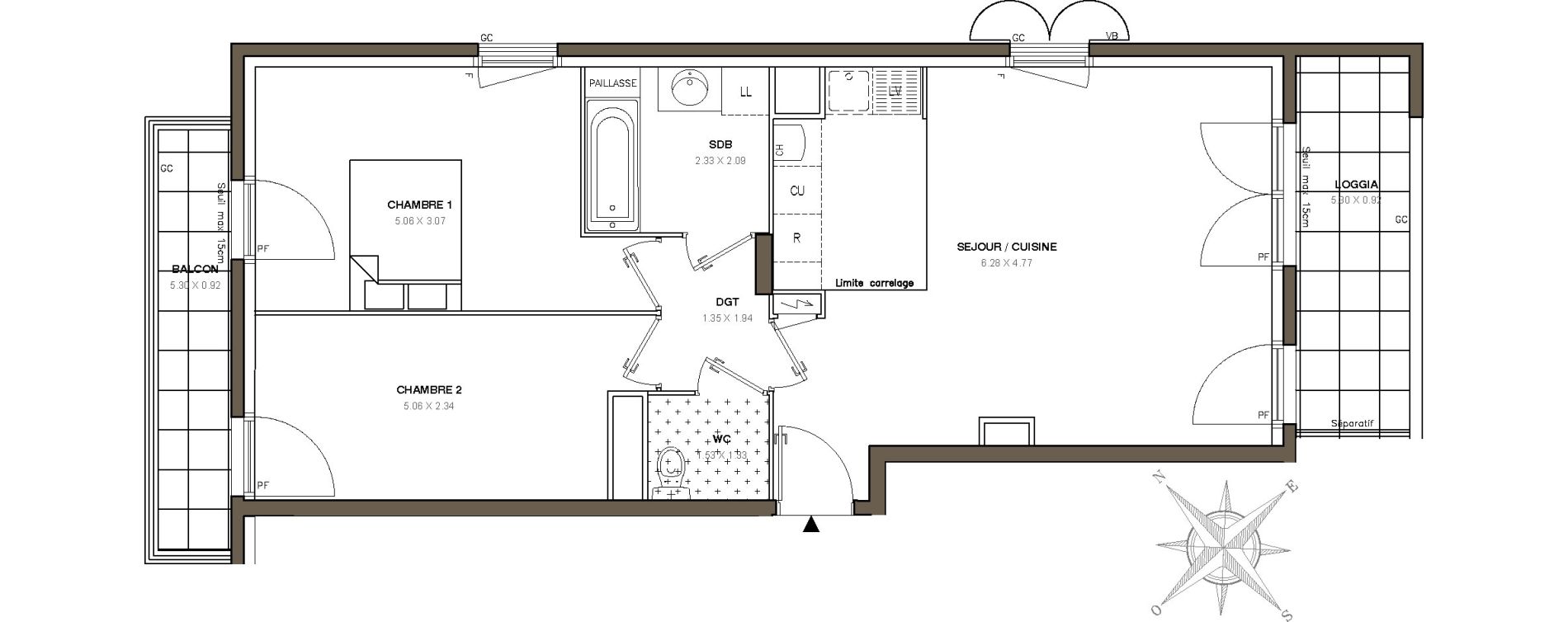 Appartement T3 de 63,75 m2 &agrave; Ballainvilliers Centre