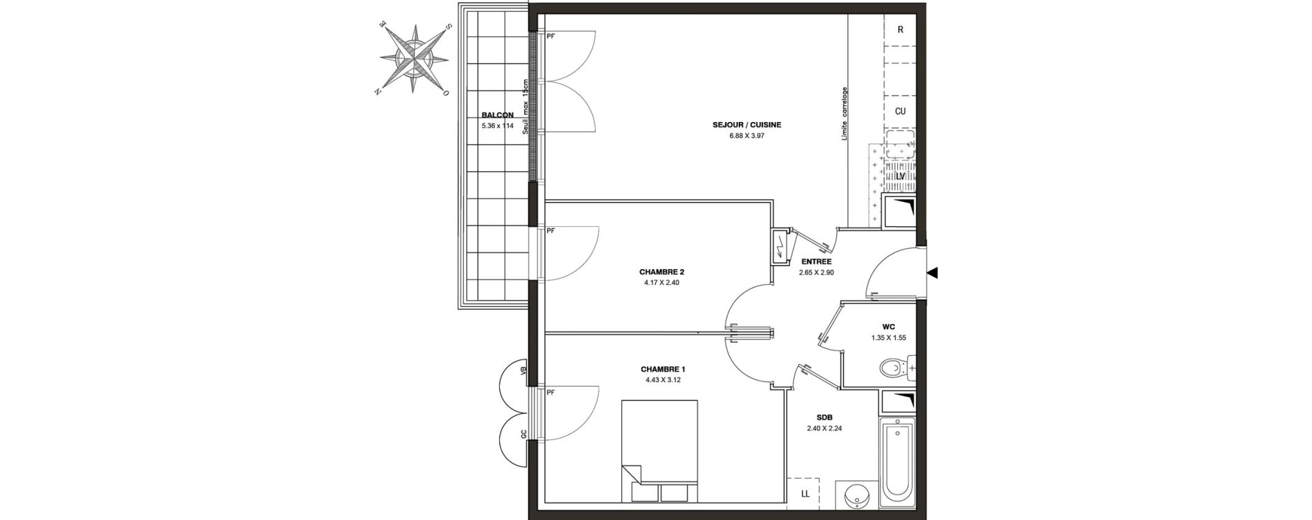 Appartement T3 de 60,62 m2 &agrave; Ballainvilliers Centre