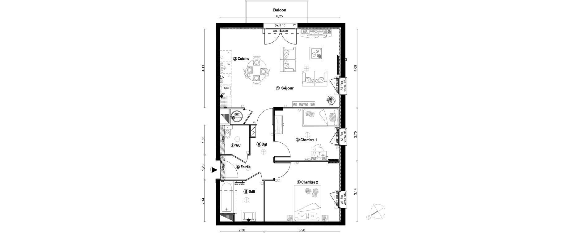 Appartement T3 de 60,70 m2 &agrave; Ballainvilliers Centre