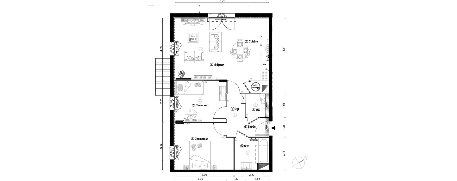 Appartement T3 de 60,70 m2 &agrave; Ballainvilliers Centre