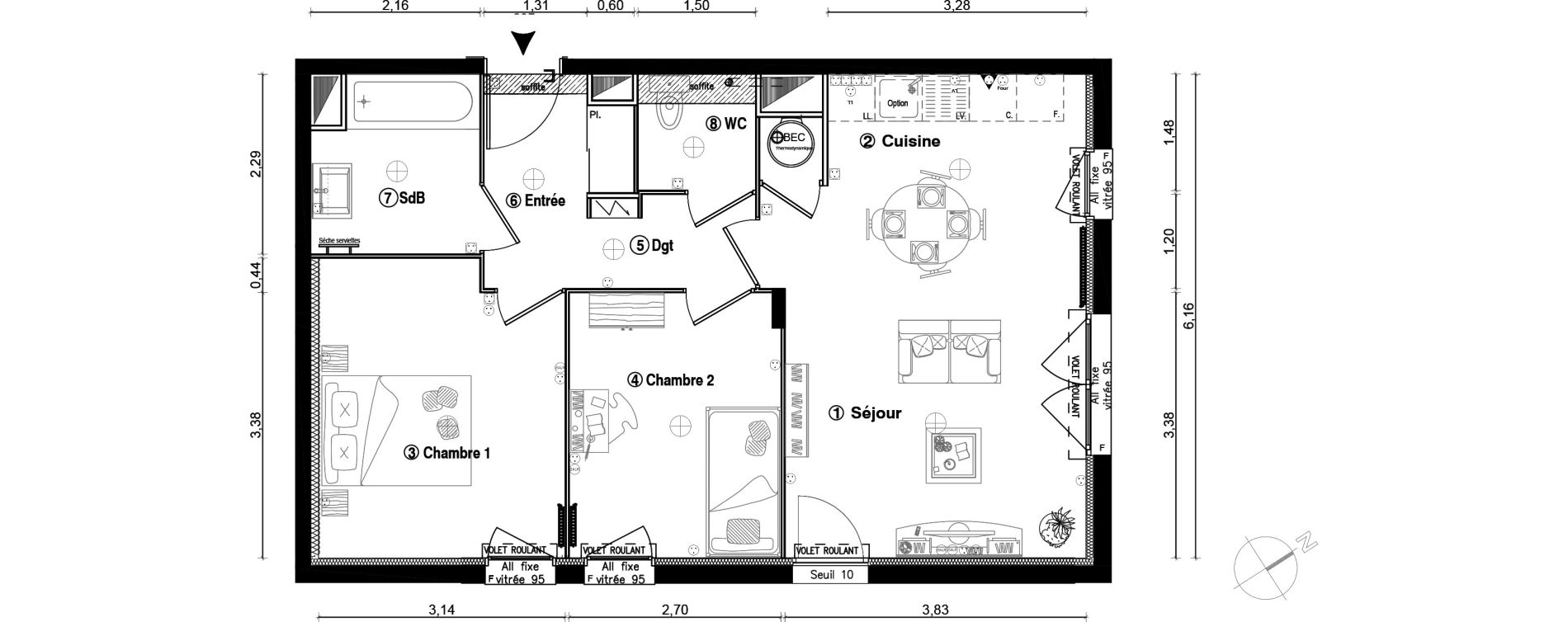 Appartement T3 de 57,90 m2 &agrave; Ballainvilliers Centre