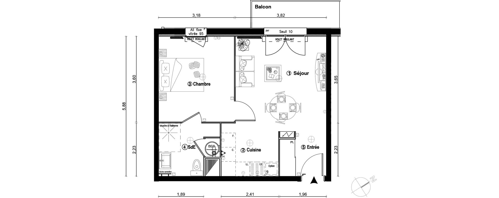 Appartement T2 de 40,20 m2 &agrave; Ballainvilliers Centre