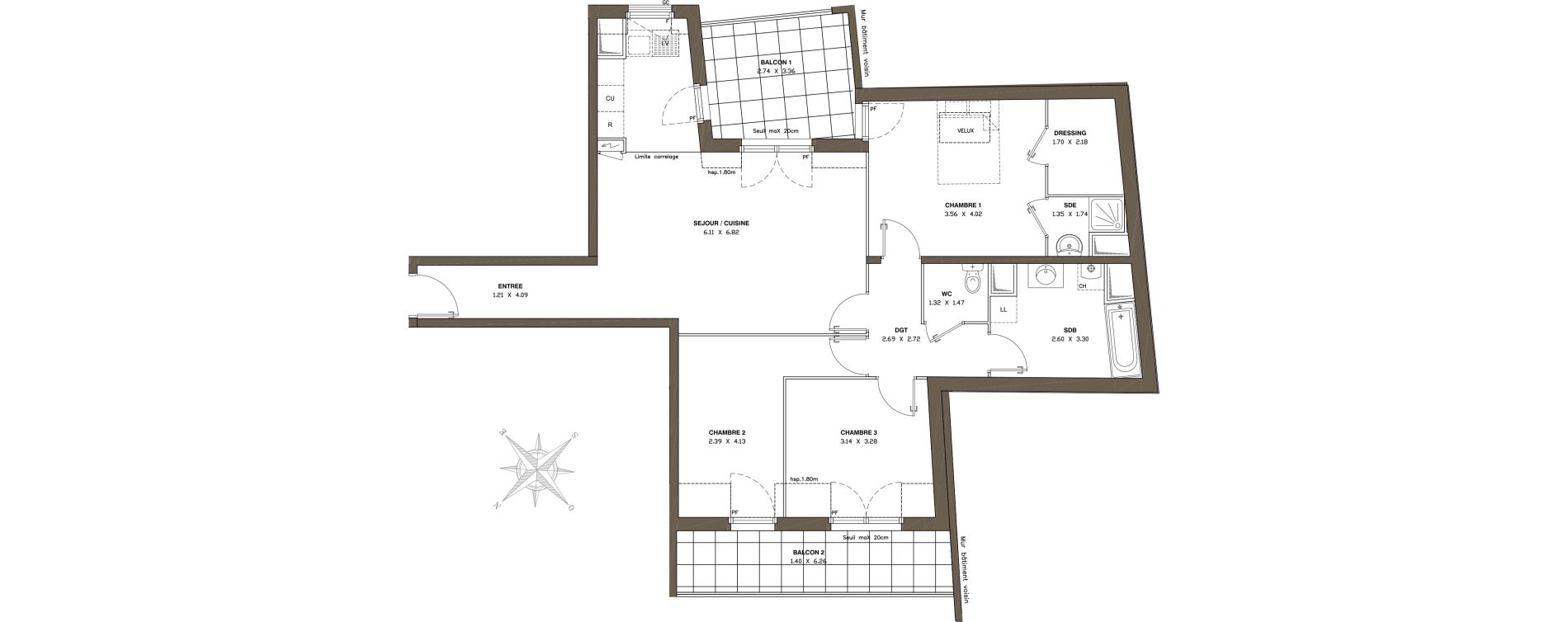Appartement T4 de 88,28 m2 &agrave; Ballainvilliers Centre