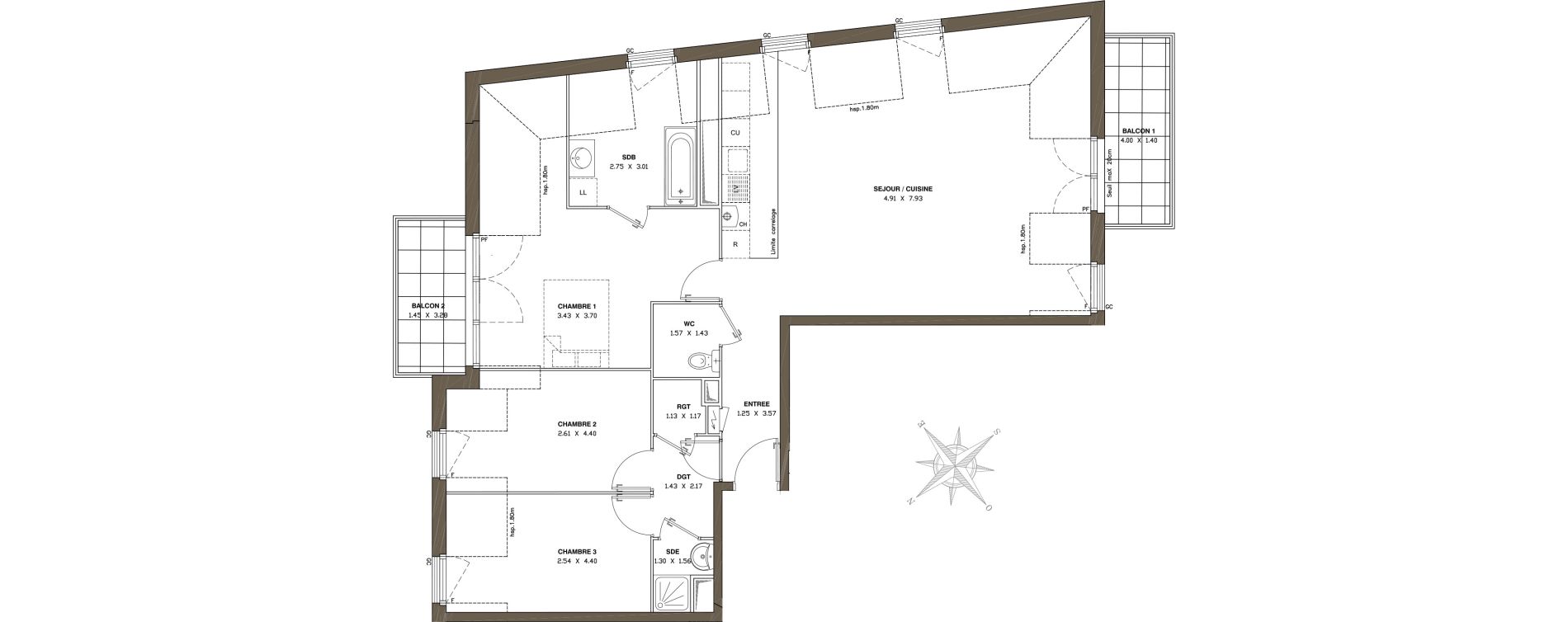Appartement T4 de 88,85 m2 &agrave; Ballainvilliers Centre