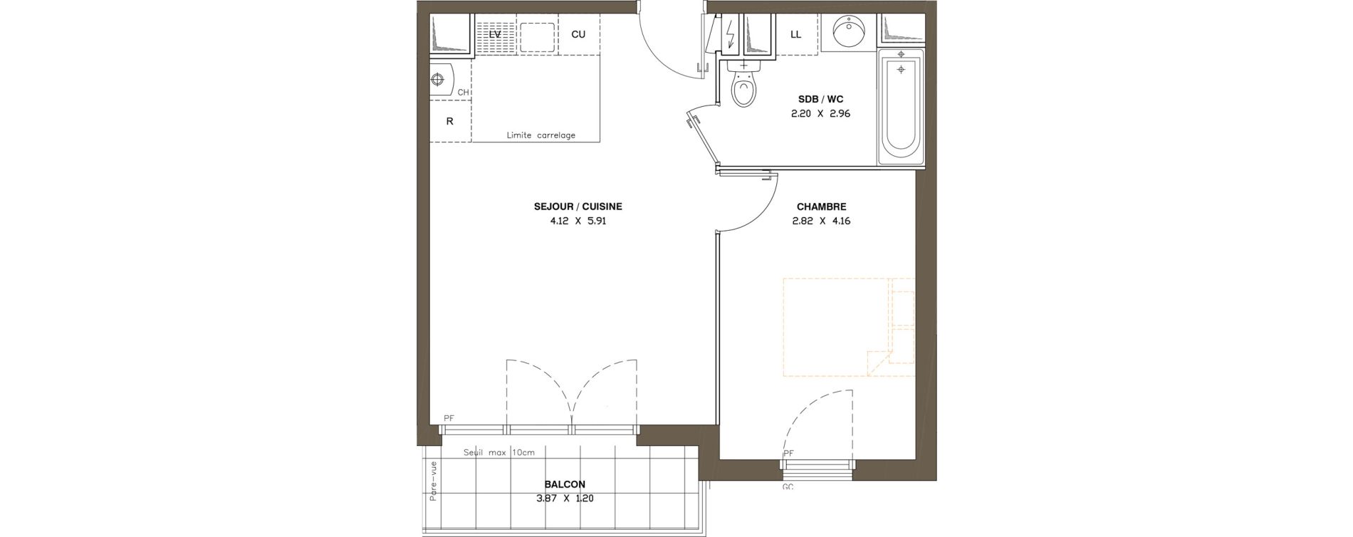 Appartement T2 de 41,26 m2 &agrave; Ballainvilliers Centre