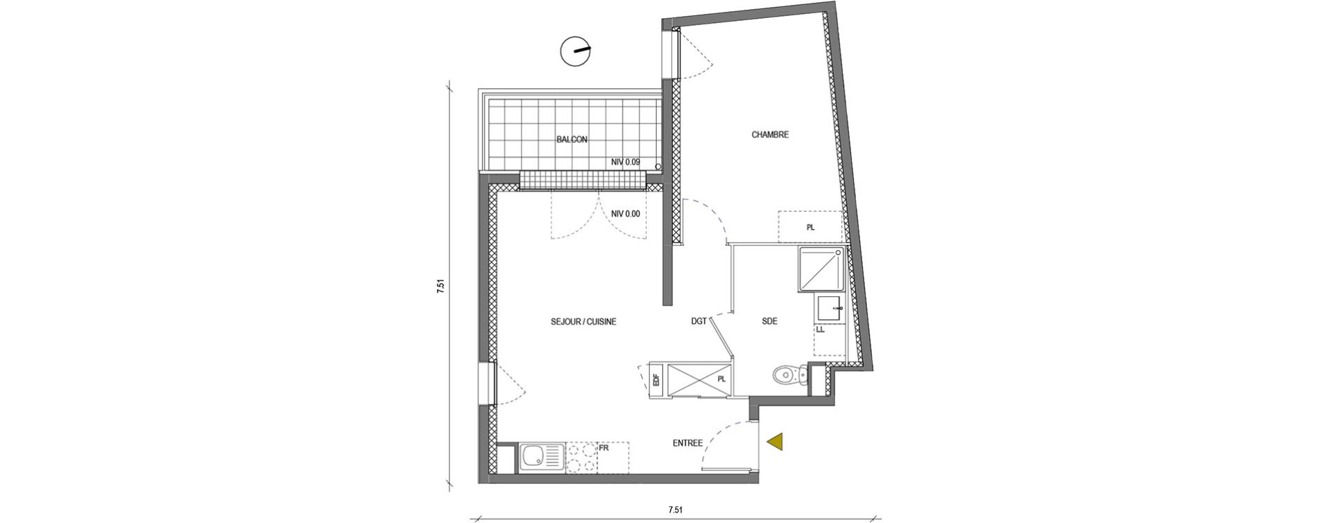 Appartement T2 de 40,45 m2 &agrave; Bondoufle Le grand parc