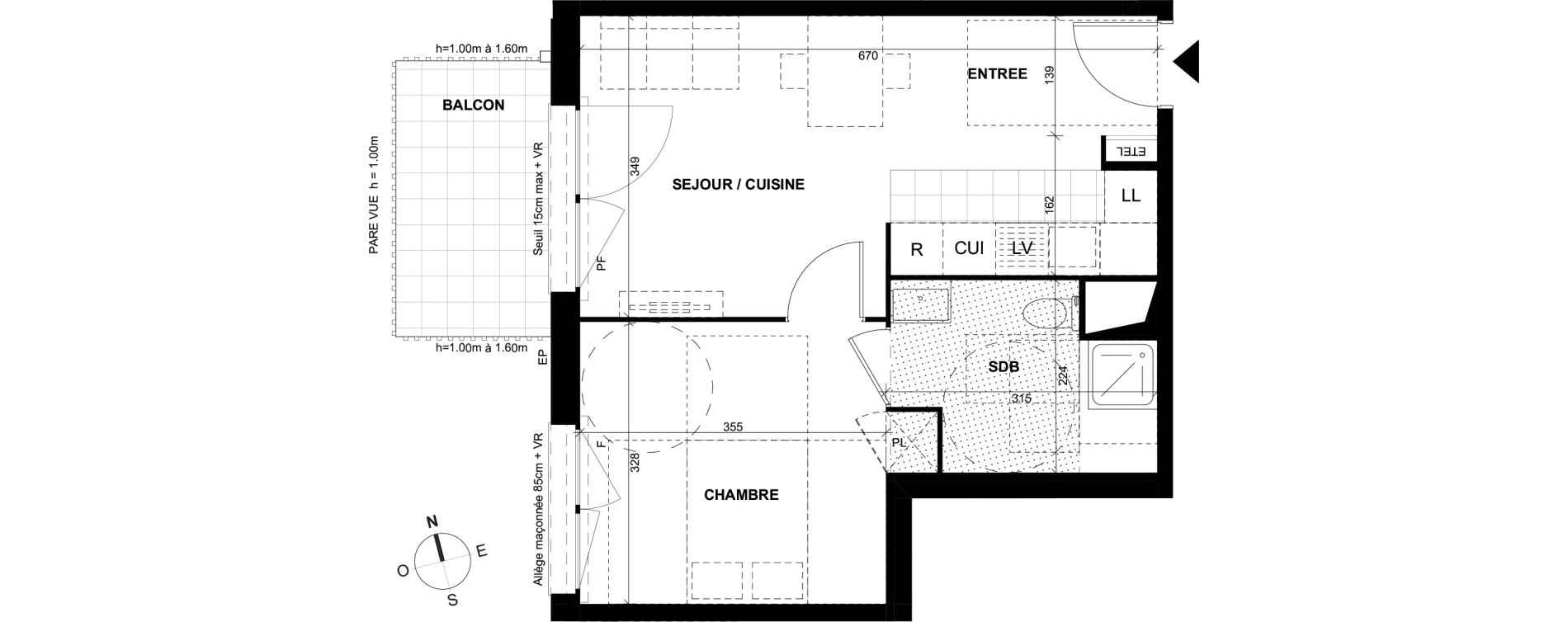 Appartement T2 de 39,50 m2 &agrave; Bondoufle Le grand parc