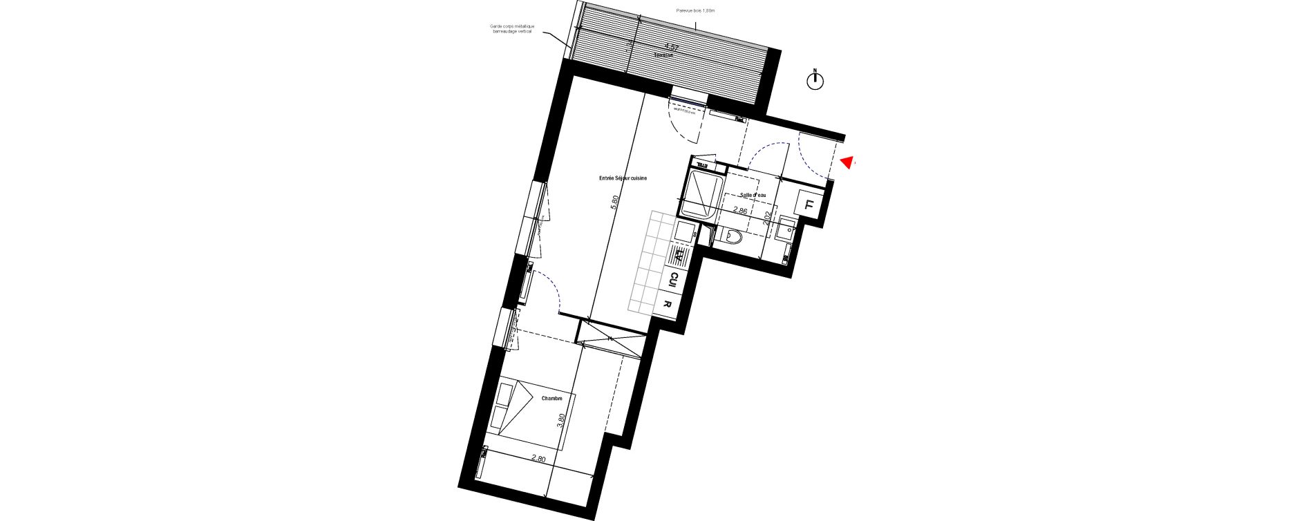 Appartement T2 de 42,53 m2 &agrave; Bondoufle Le grand parc