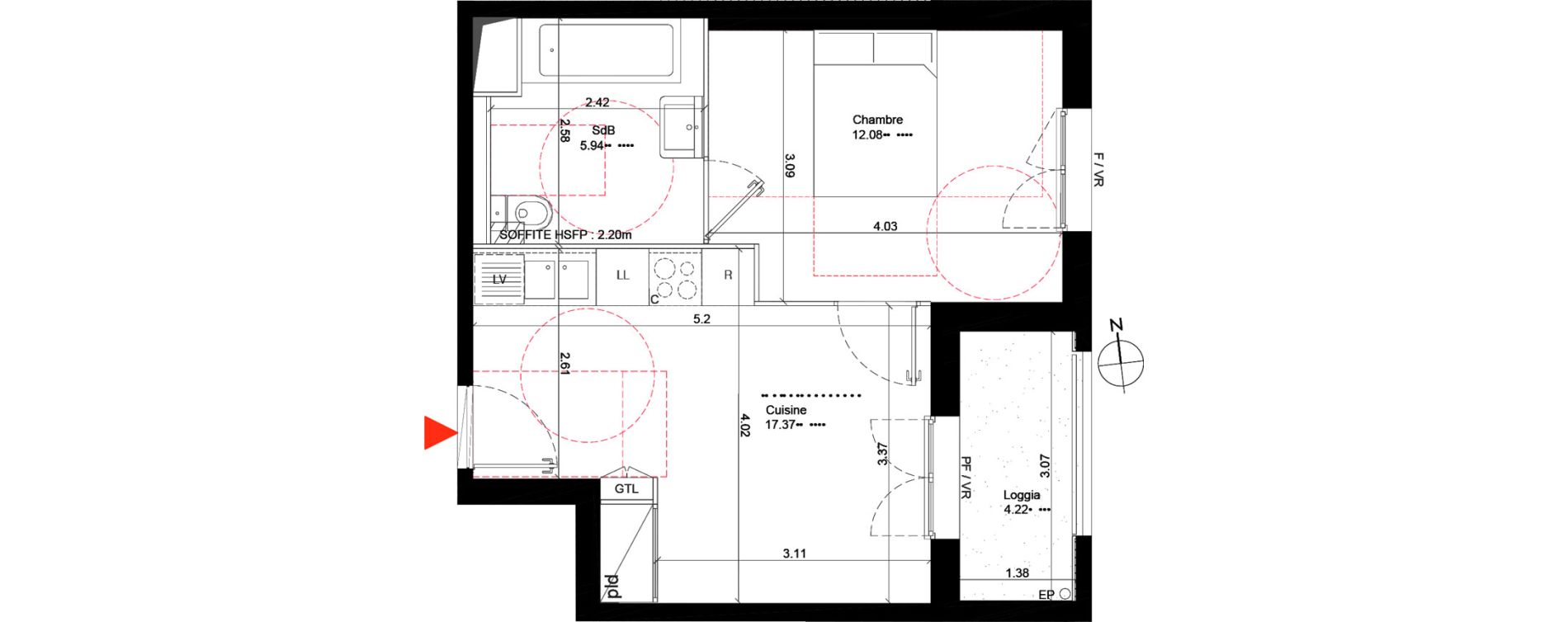 Appartement T2 de 35,39 m2 &agrave; Bondoufle Le grand parc