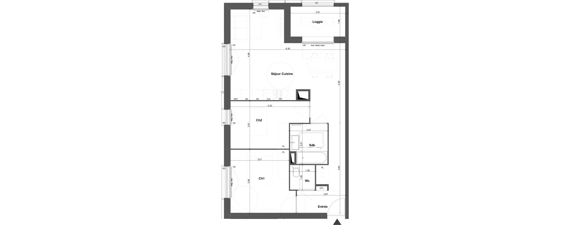 Appartement T3 de 62,30 m2 &agrave; Br&eacute;tigny-Sur-Orge Carouge joncs marins