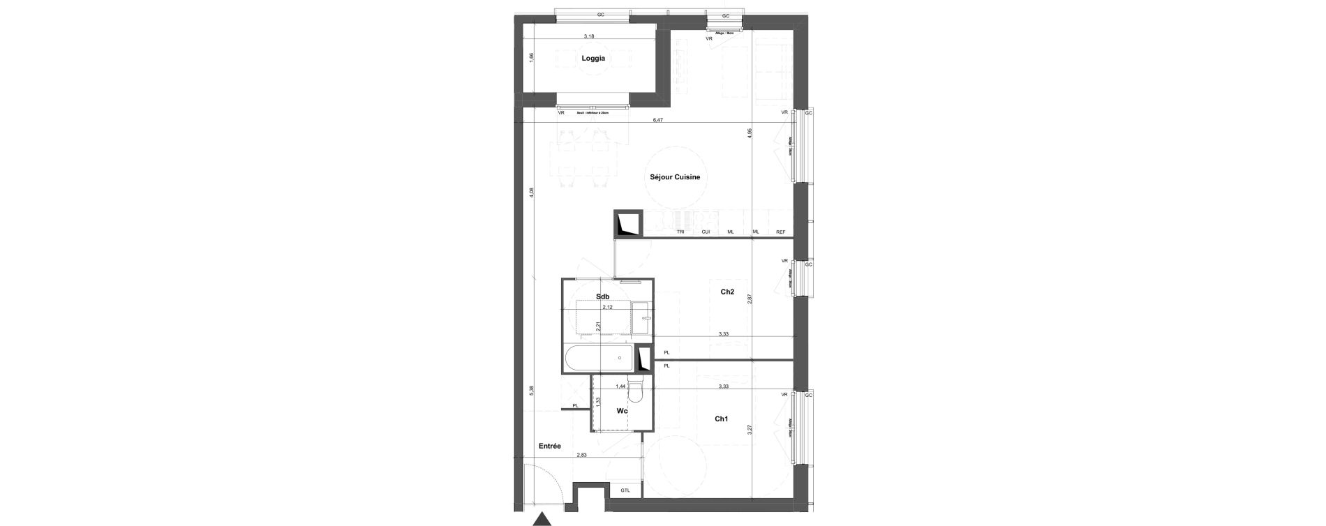 Appartement T3 de 63,45 m2 &agrave; Br&eacute;tigny-Sur-Orge Carouge joncs marins