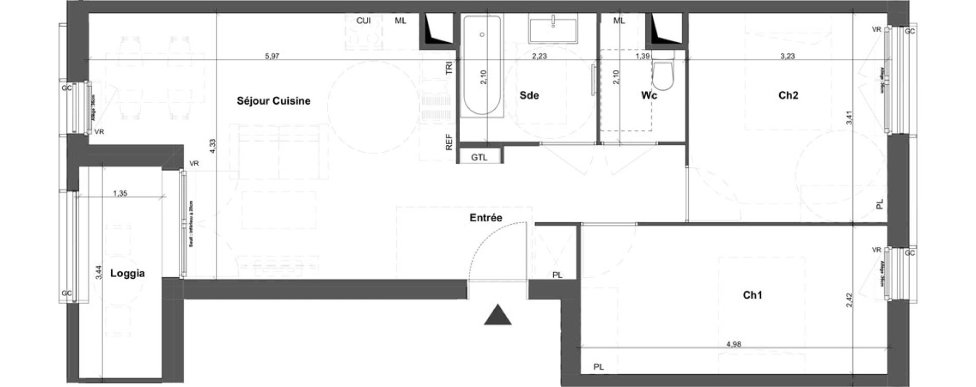 Appartement T3 de 58,60 m2 &agrave; Br&eacute;tigny-Sur-Orge Carouge joncs marins