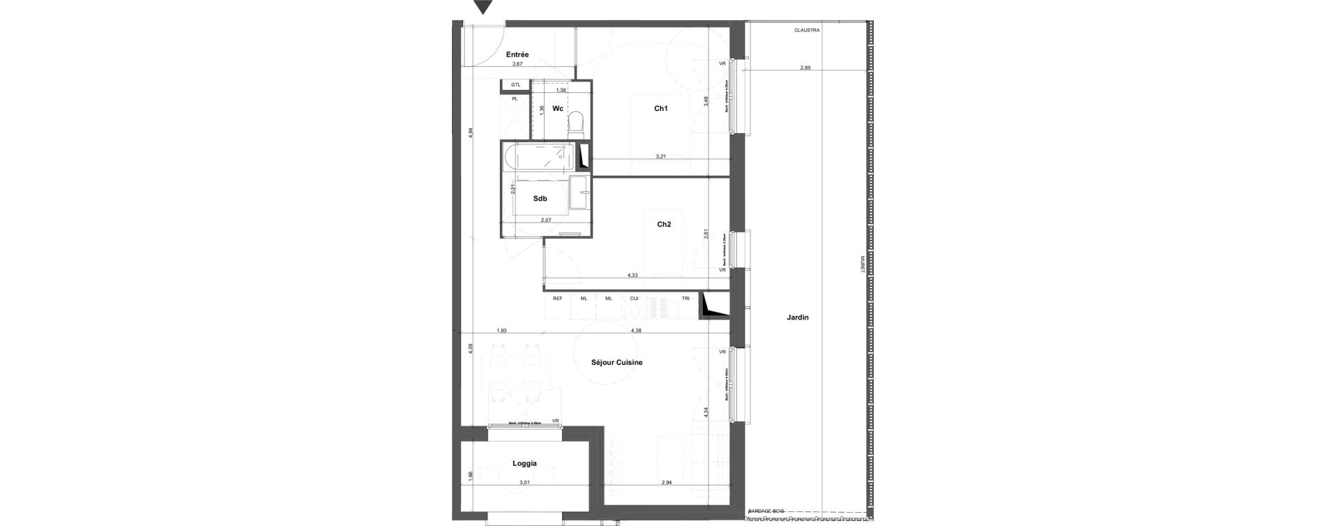 Appartement T3 de 62,16 m2 &agrave; Br&eacute;tigny-Sur-Orge Carouge joncs marins