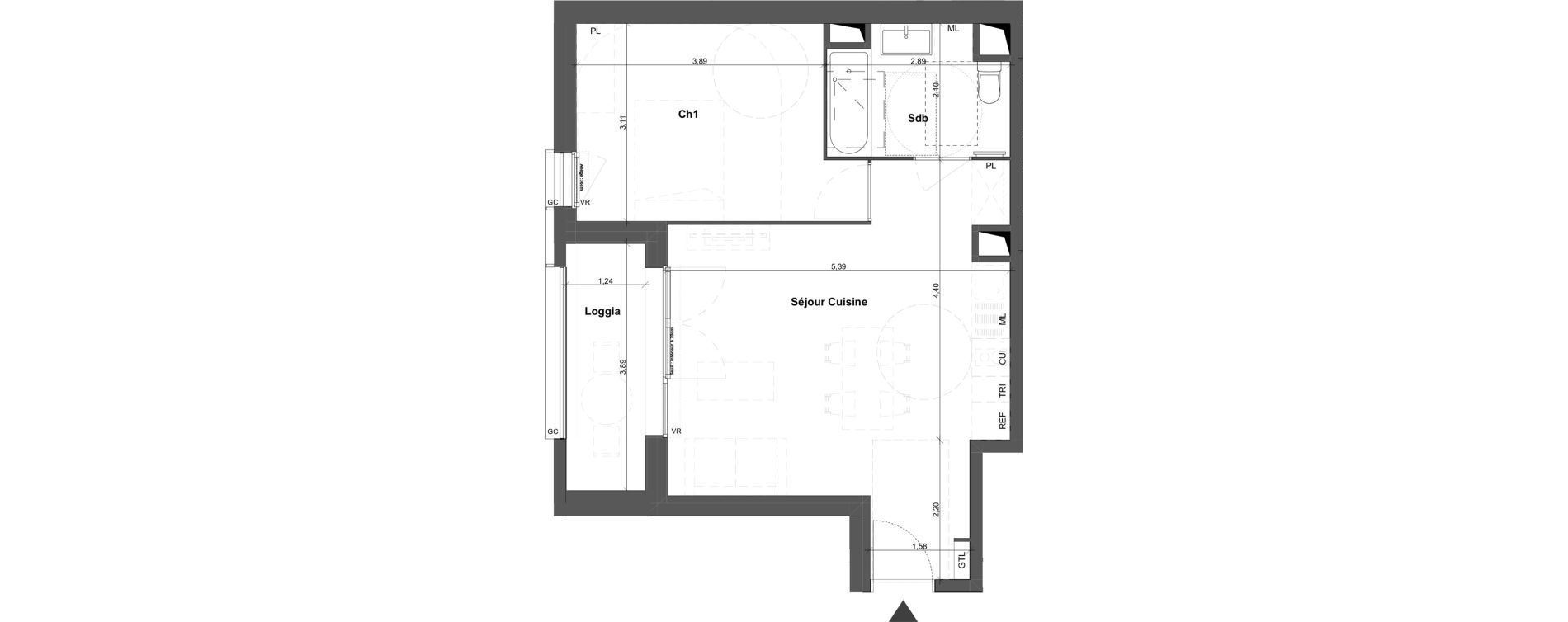 Appartement T2 de 44,45 m2 &agrave; Br&eacute;tigny-Sur-Orge Carouge joncs marins