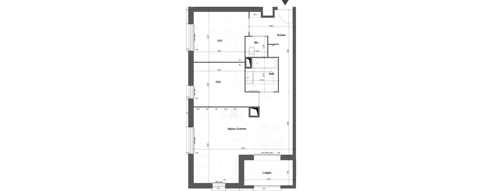 Appartement T3 de 63,44 m2 &agrave; Br&eacute;tigny-Sur-Orge Carouge joncs marins