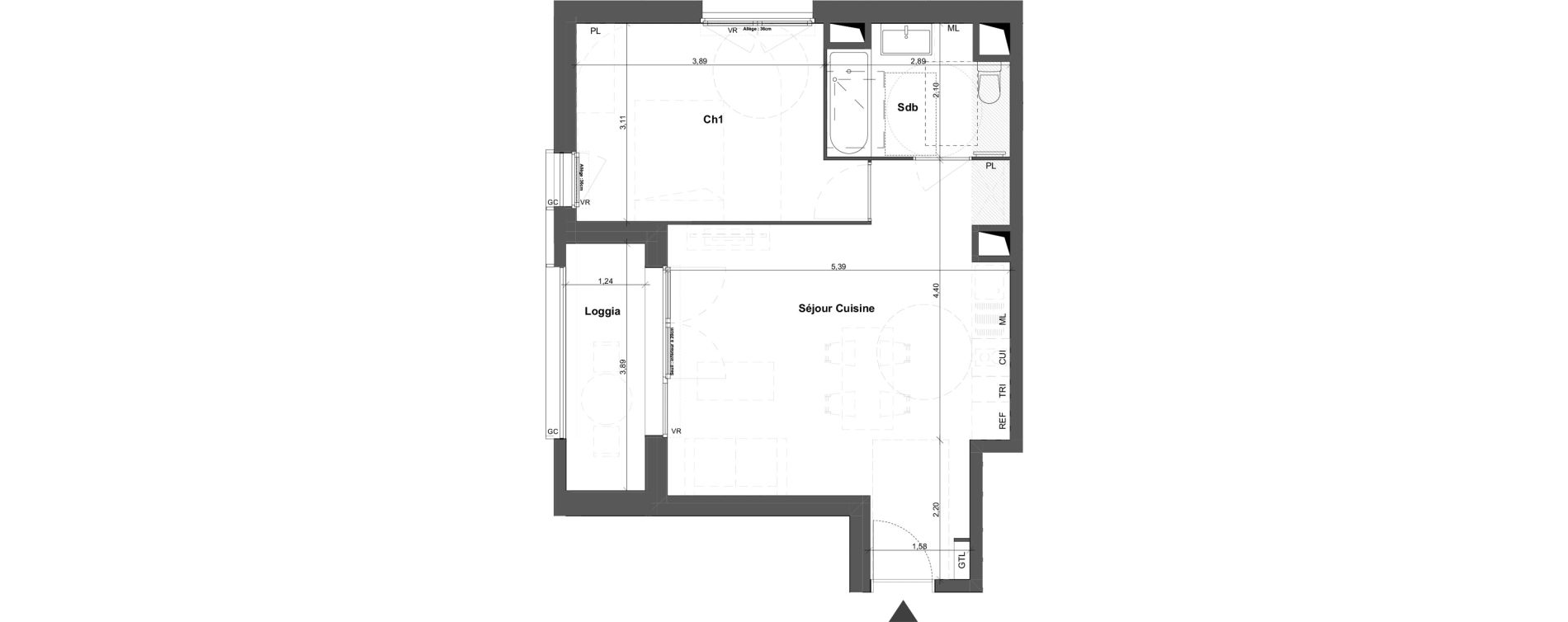 Appartement T2 de 44,45 m2 &agrave; Br&eacute;tigny-Sur-Orge Carouge joncs marins