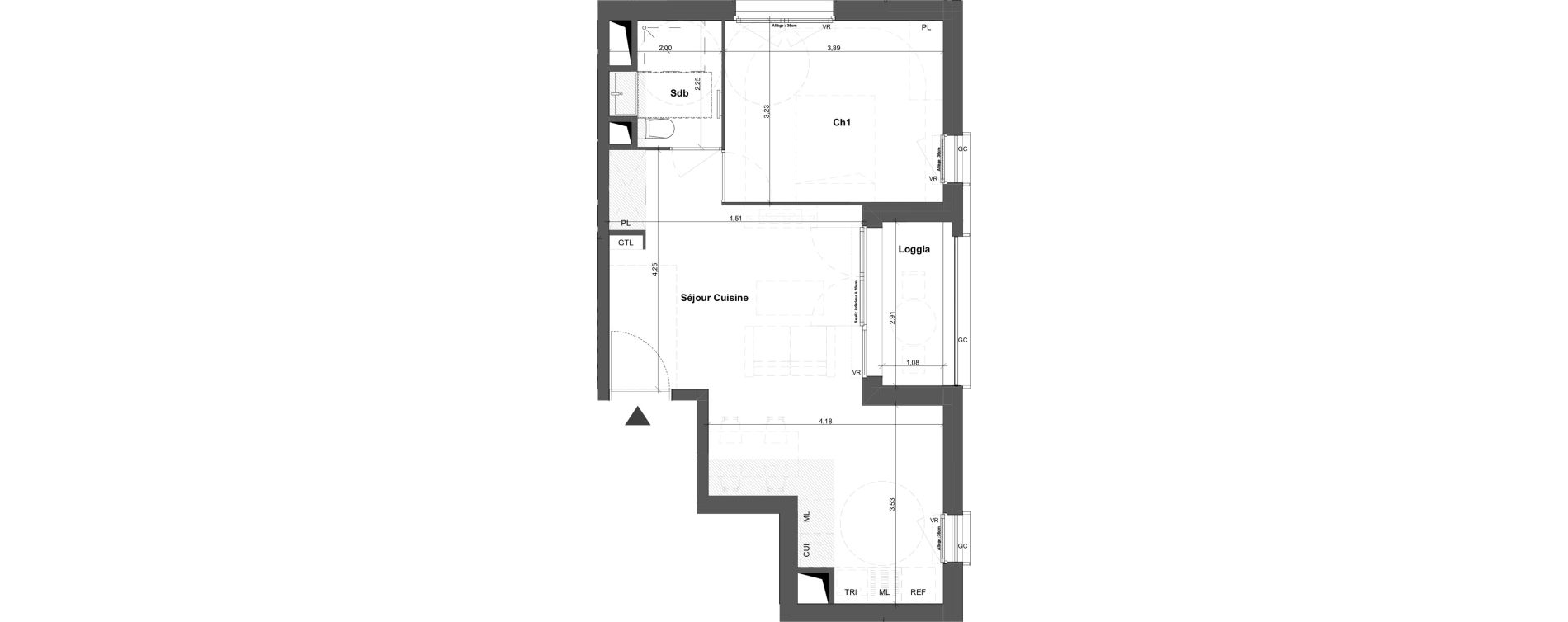 Appartement T2 de 44,90 m2 &agrave; Br&eacute;tigny-Sur-Orge Carouge joncs marins