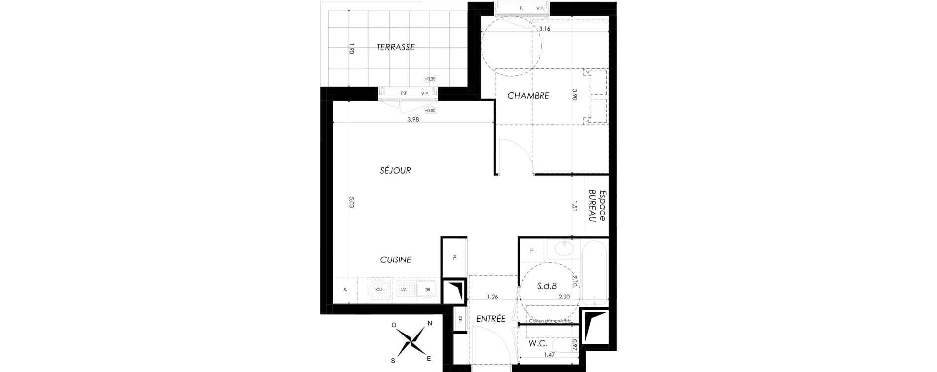 Appartement T2 de 44,36 m2 &agrave; Br&eacute;tigny-Sur-Orge Clause bois-badeau