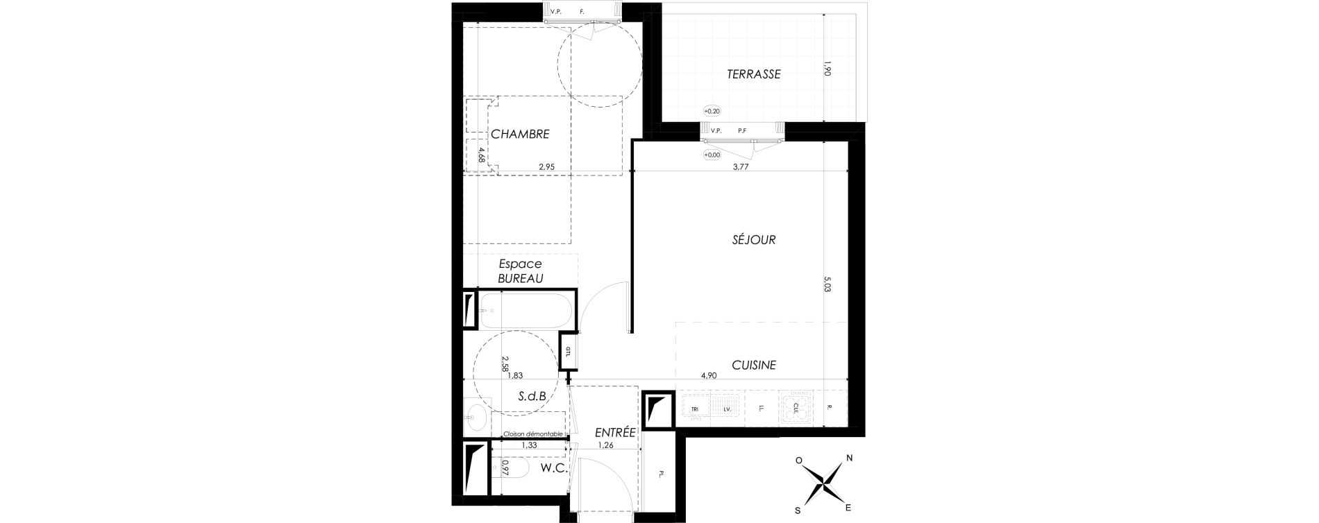 Appartement T2 de 43,75 m2 &agrave; Br&eacute;tigny-Sur-Orge Clause bois-badeau