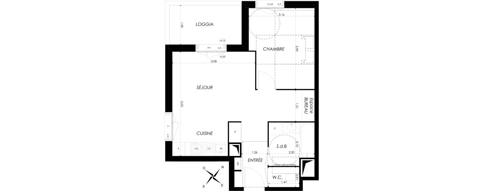 Appartement T2 de 44,36 m2 &agrave; Br&eacute;tigny-Sur-Orge Clause bois-badeau